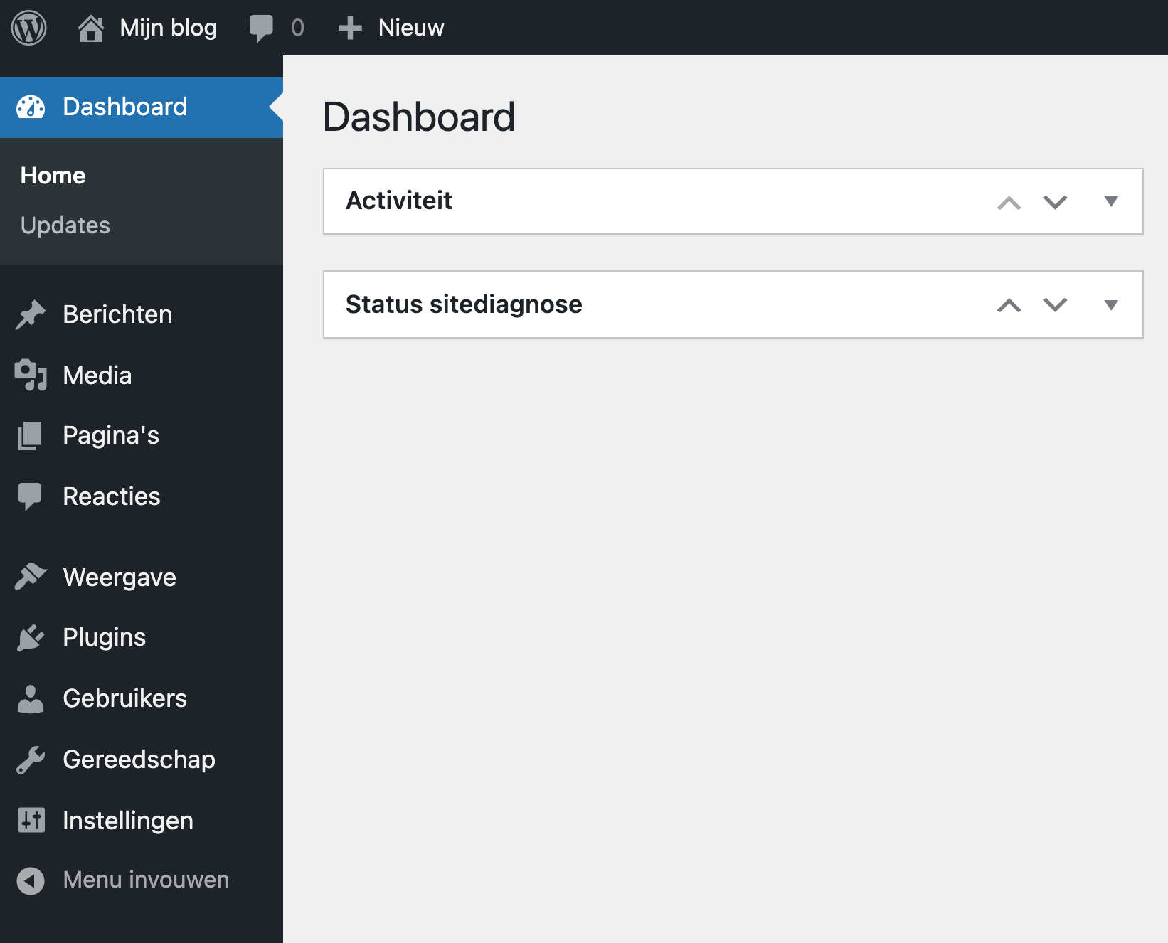 WordPress installeren dashboard